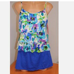 NWT Caribbean Joe Swimsuit Bikini Tankini Skirt 2pc set Sz 8 Sapphire Ruffles